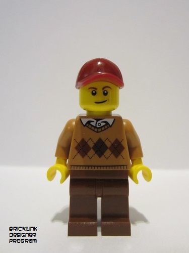 lego 2023 mini figurine adp079 Visitor Male, Medium Nougat Argyle Sweater, Reddish Brown Legs 