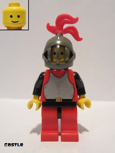 lego 1984 mini figurine cas193 Breastplate Red with Black Arms, Red Legs with Black Hips, Dark Gray Grille Helmet, Red Plume, Blue Plastic Cape 