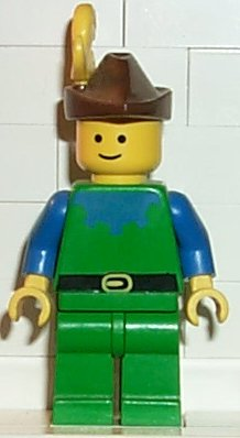 lego 1990 mini figurine cas136 Forestman Blue, Brown Hat, Yellow 3-Feather Plume 