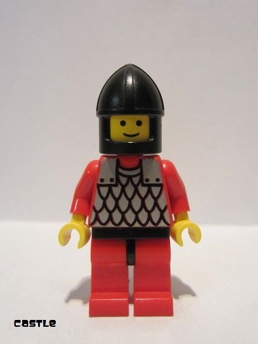 lego 1990 mini figurine cas161 Scale Mail Red with Red Arms, Red Legs with Black Hips, Black Chin-Guard 