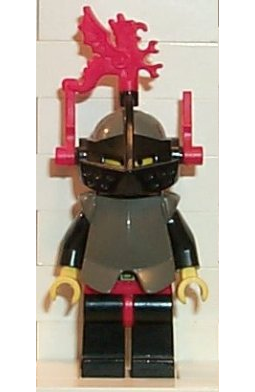 lego 1992 mini figurine cas168 Breastplate Armor over Black, Dark Gray Helmet, Black Visor, Red Dragon Plumes 
