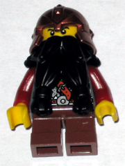 lego 2008 mini figurine cas391 Dwarf Black Beard, Copper Helmet with Studded Bands, Dark Red Arms 