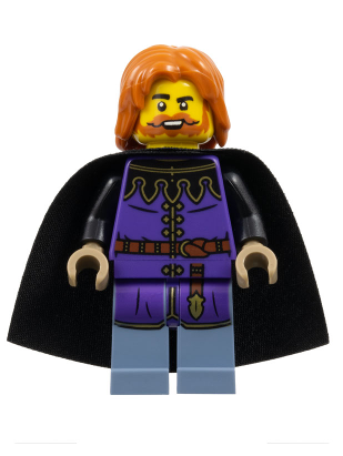 lego 2024 mini figurine cas588 Queen's Tax Collector Dark Purple Surcoat, Sand Blue Legs, Black Cape, Dark Orange Hair 