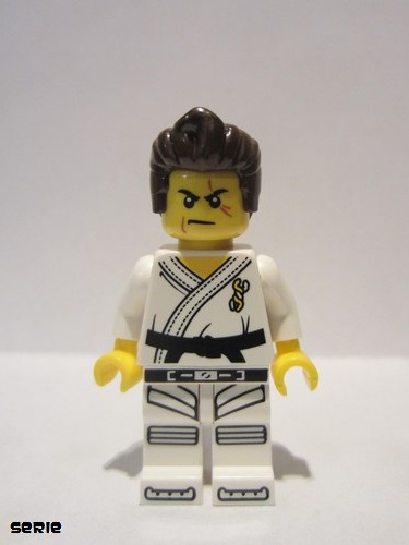 lego 2016 mini figurine col262 Warrior Male, Karate Dress with Black Belt, Dark Brown Hair, Scarred Eye 