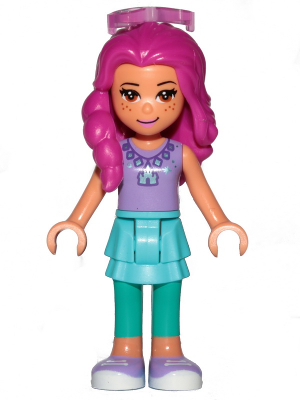 lego 2020 mini figurine dp094 Girl Medium Azure Skirt and Dark Turquoise Leggings, Medium Lavender Top, Sunglasses 
