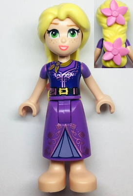 lego 2023 mini figurine dp169 Rapunzel Dark Purple Vested Dress with 2 Bright Pink Flowers in Hair 