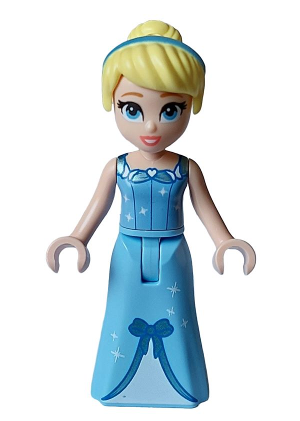lego 2023 mini figurine dp173 Cinderella Dress with Starts and Bow, Bright Light Blue Top, Coral Lips, Thin Hinge 