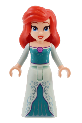 lego 2024 mini figurine dis150 Ariel Human (Light Nougat) - Light Aqua Dress with Stars, Medium Lavender Shell, Dark Purple Trim, Red Hair with Left Side Part and High Bangs 