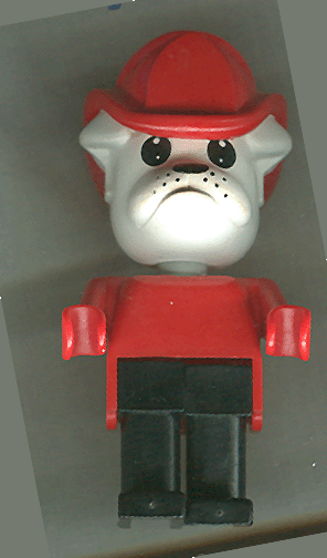 lego 1983 mini figurine fab2h Buster Bulldog (Fireman) White Head, Red Fire Helmet and Top 