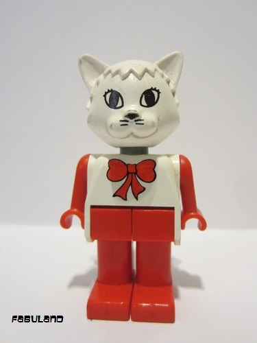 lego 1988 mini figurine fab3h Catherine / Cathy Cat (Cook) White Head and Top with Red Bow 