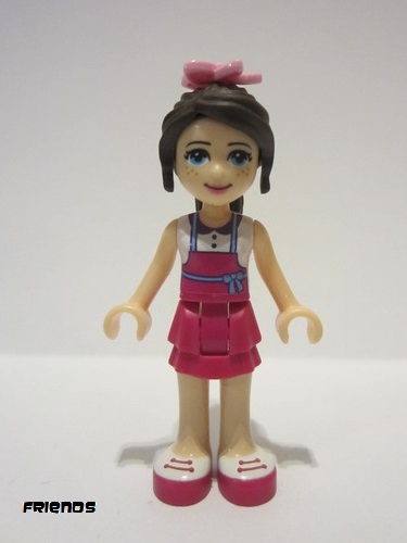 lego 2016 mini figurine frnd142 Naomi Magenta Layered Skirt, White Top with Magenta Apron, Bright Pink Flower 