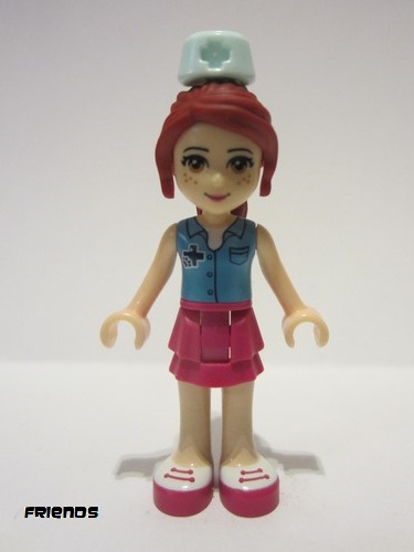 lego 2016 mini figurine frnd174 Mia Magenta Layered Skirt, Medium Azure Top with Cross Logo and Nurse Hat 
