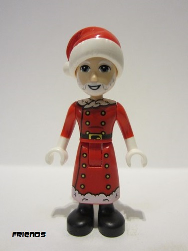 lego 2022 mini figurine frnd560 Santa Red Jacket and Skirt with Buttons and White Trim, Santa Hat 