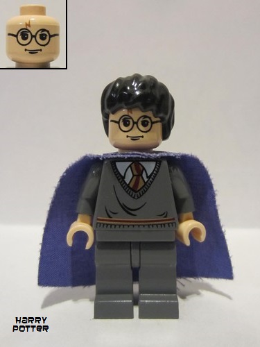 lego 2004 mini figurine hp051 Harry Potter Gryffindor Stripe Torso, Dark Bluish Gray Legs, Violet Cape 