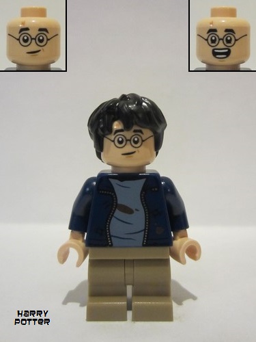 lego 2022 mini figurine hp364 Harry Potter Dark Blue Open Jacket with Tears and Blood Stains, Dark Tan Medium Legs, Smile / Open Mouth with Teeth 