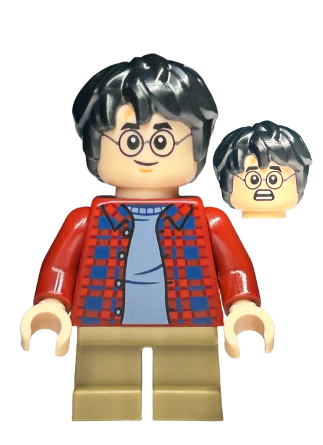 lego 2024 mini figurine hp481 Harry Potter Dark Red Plaid Flannel Shirt, Dark Tan Short Legs 