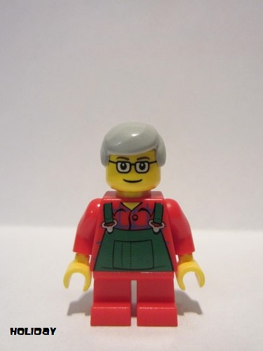 lego 2013 mini figurine hol033 Boy Overalls Farmer Green, Short Red Legs, Glasses 
