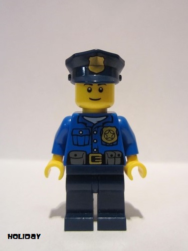 lego 2014 mini figurine hol040 Police Gold Badge, Police Hat, Black Eyebrows, Smile 