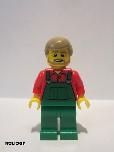 lego 2015 mini figurine hol067 Farmer Overalls Farmer Green, Dark Tan Hair and Beard 