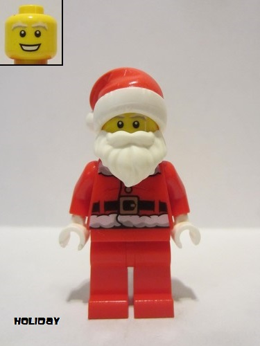 lego 2018 mini figurine hol125 Santa Red Legs, Fur Lined Jacket with Button, Gray Bushy Eyebrows 