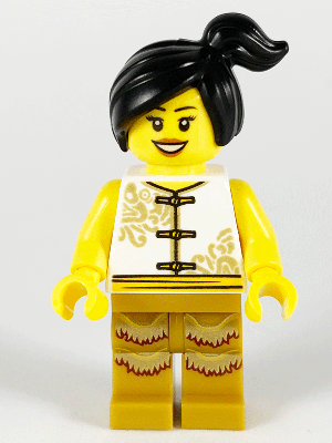 lego 2020 mini figurine hol176 Woman Lion Dance, White Shirt, Gold Legs with Fringe 