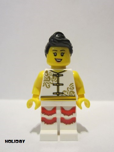 lego 2020 mini figurine hol177 Woman Lion Dance, White Shirt, White Legs with Red Fringe 