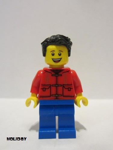 lego 2021 mini figurine hol225 Father Black Hair, Red Shirt, Blue Legs 