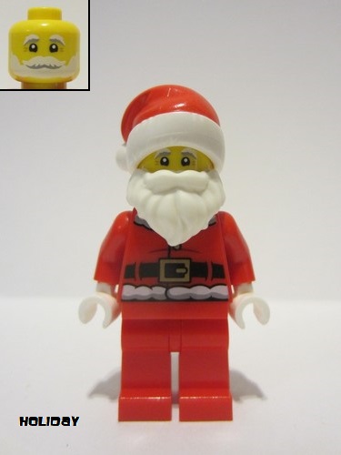 lego 2022 mini figurine hol284 Santa Red Fur Lined Jacket with Button and Plain Back, Red Legs, White Bushy Moustache and Beard 