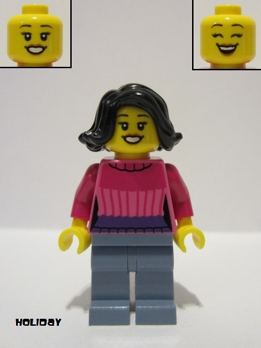lego 2022 mini figurine hol287 Holiday Shopper Dark Pink Sweater 