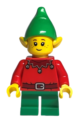 lego 2022 mini figurine hol294 Elf Dark Red Scalloped Collar with Bells, Bright Green Hat 