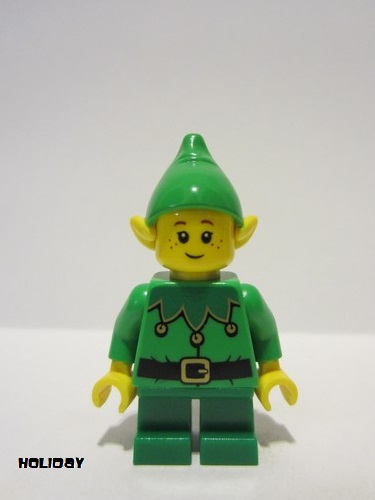 lego 2022 mini figurine hol295 Elf Green Scalloped Collar with Bells, Closed Mouth with Freckles 