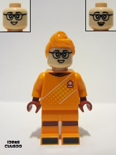 lego 2022 mini figurine idea146 Soccer Goalie Female, Orange Uniform, Light Nougat Skin, Orange Hair 