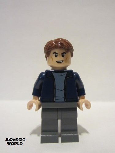 lego 2022 mini figurine jw093 Guard Dark Blue Open Jacket, Dark Bluish Gray Legs 