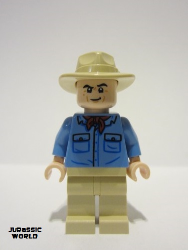 lego 2023 mini figurine jw105 Alan Grant Medium Blue Shirt with Pockets with Black Buttons Outline 