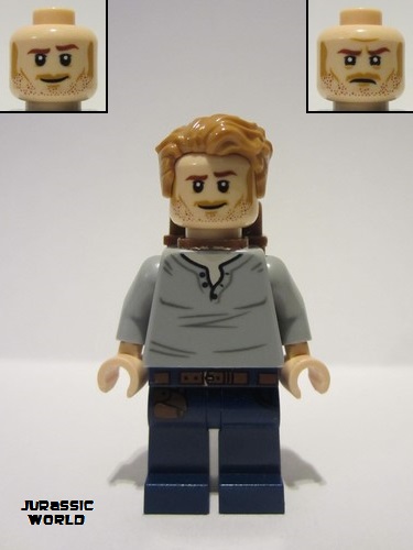 lego 2023 mini figurine jw117 Owen Grady Open Neck Shirt, Backpack 