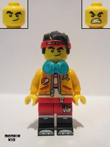 lego 2020 mini figurine mk001 Monkie Kid Bright Light Orange Jacket, Headphones (Smirk / Angry) 