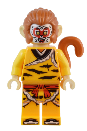 lego 2024 mini figurine mk138 Monkey King Bright Light Orange Robe, Black Animal Stripes, Red Sash, White Mask 