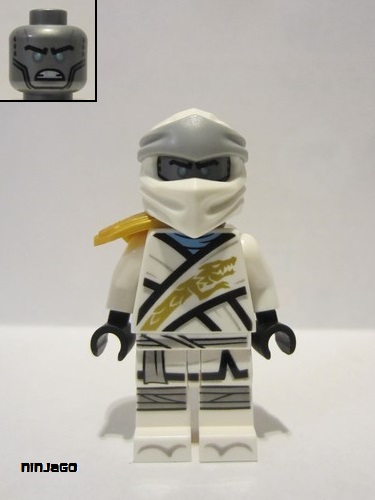 lego 2021 mini figurine njo670 Zane Legacy, Pearl Gold Armor Shoulder Pad, Flat Silver Head 