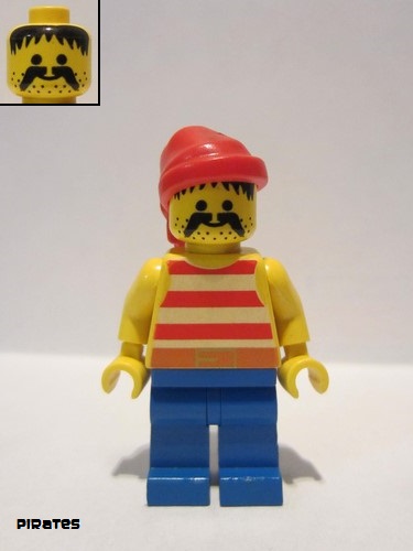 lego 1989 mini figurine pi043 Pirate Red / White Stripes Shirt, Blue Legs, Red Bandana 