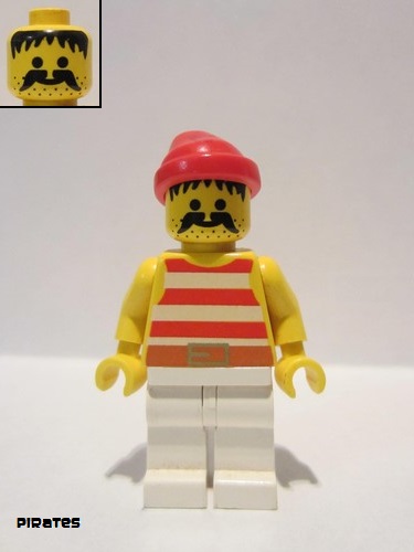 lego 1989 mini figurine pi045 Pirate Red / White Stripes Shirt, White Legs, Red Bandana 