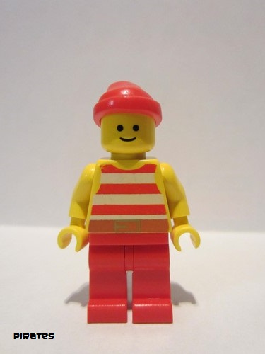 lego 1989 mini figurine pi046 Pirate Red / White Stripes Shirt, Red Legs, Red Bandana 