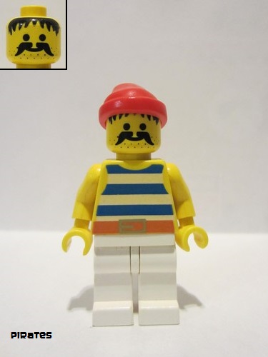 lego 1989 mini figurine pi073 Pirate Blue / White Stripes Shirt, White Legs, Red Bandana 