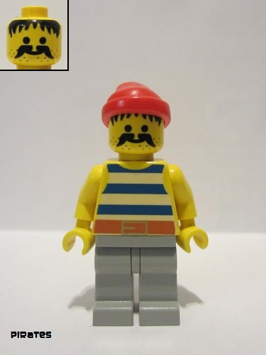 lego 1991 mini figurine pi072 Pirate Blue / White Stripes Shirt, Light Gray Legs, Red Bandana 