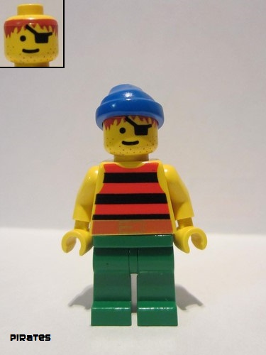 lego 1994 mini figurine pi029 Pirate Red / Black Stripes Shirt, Green Legs, Blue Bandana 