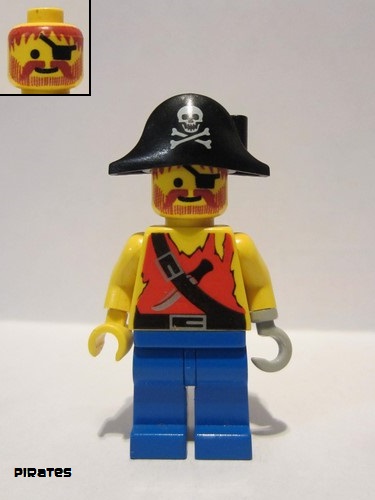 lego 1994 mini figurine pi075 Pirate Shirt with Knife, Blue Legs, Black Pirate Hat with Skull 