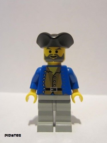lego 1996 mini figurine pi035 Pirate Brown Shirt, Light Gray Legs, Black Pirate Triangle Hat 