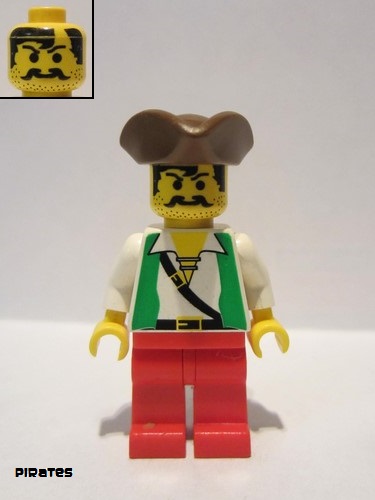 lego 1997 mini figurine pi049 Pirate Green Vest, Red Legs, Brown Pirate Triangle Hat 