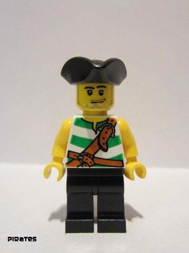 lego 2009 mini figurine pi106 Pirate Green / White Stripes, Black Legs, Tricorne Hat 