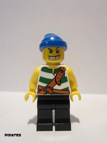 lego 2009 mini figurine pi131 Pirate Green / White Stripes, Black Legs, Blue Bandana, White Teeth with Gold Tooth 