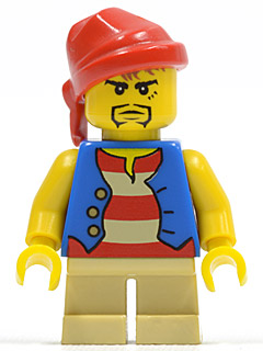 lego 2010 mini figurine pi120 Pirate Blue Vest, Tan Short Legs, Red Bandana, Black Beard 
